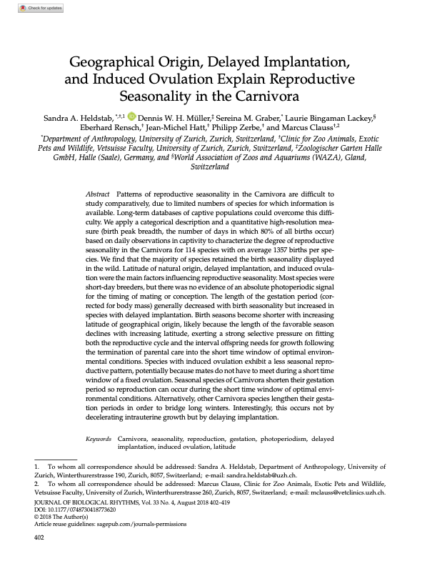 Geographical Origin, Delayed Implantation, and Induced Ovulation Explain Reproductive Seasonality in the Carnivora