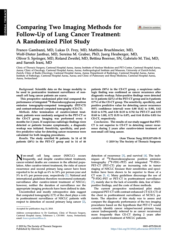Comparing Two Imaging Methods for Follow-Up of Lung Cancer Treatment: A Randomized Pilot Study