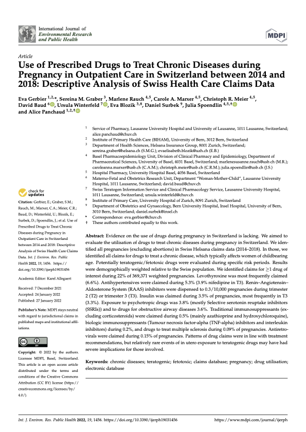 Use of Prescribed Drugs to Treat Chronic Diseases during Pregnancy in Outpatient Care in Switzerland between 2014 and 2018: Descriptive Analysis of Swiss Health Care Claims Data