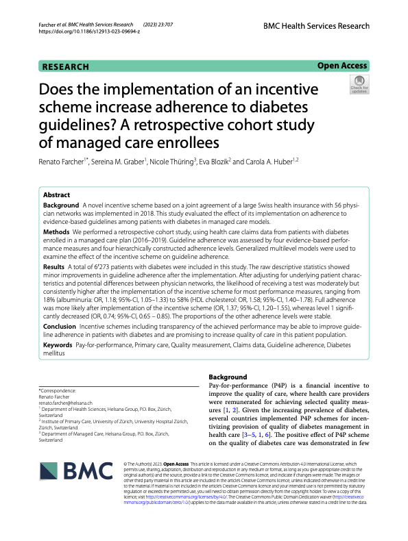 Does the implementation of an incentive scheme increase adherence to diabetes guidelines? A retrospective cohort study of managed care enrollees