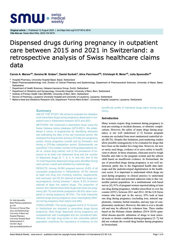 Dispensed drugs during pregnancy in outpatient care between 2015 and 2021 in Switzerland: a retrospective analysis of Swiss healthcare claims data