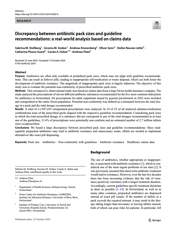 Discrepancy between antibiotic pack sizes and guideline recommendations: a real-world analysis based on claims data